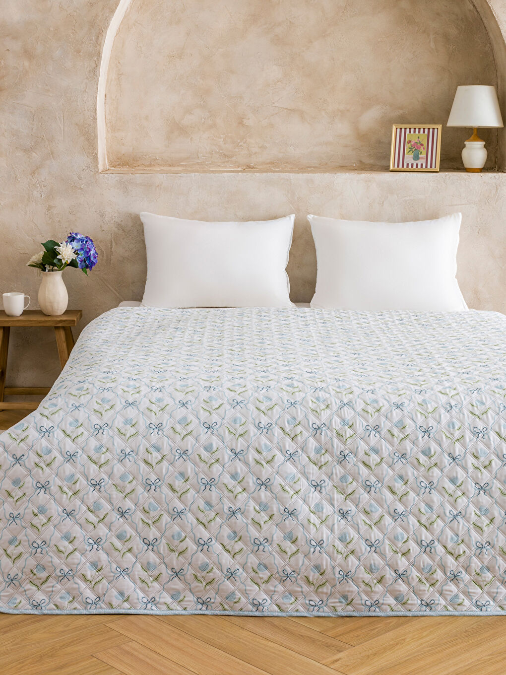 روانداز پنبه‌دوزی LC HOME- مدل Light blue